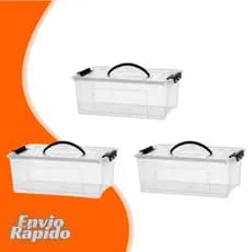 Kit 3 X Caixa Organizadora Container Transparente 12,4 Litros Cesto Plastico Multiuso Organizador Casa Escritorio Maleta
