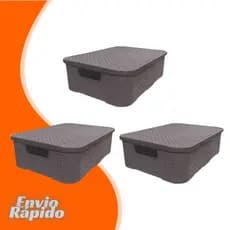 3 X Caixa Organizadora Rattan 15 Litros Cesto Plástico Multiuso Organizador Cozinha Armario Banheiro