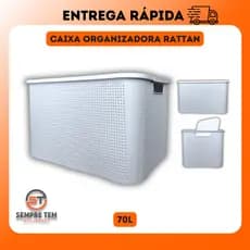 Caixa Organizadora Rattan 70 Litros Grande Cesto Organizador Multiuso Plastico Reforçado Casa 70L
