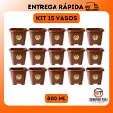 Kit 15 Vasos Quadrado 800ml Plastico Ercaplast Jardim Flores Resistente Decorativo Casa