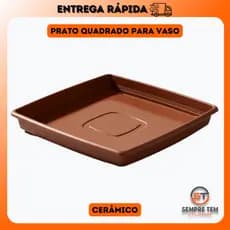 Prato Para Vaso Quadrado 20cm Plástico Reforçado Cerâmico Preto Planta Jardim Flor