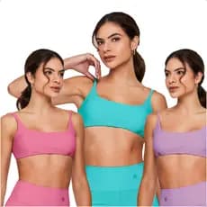Kit 3 Top Faixa Feminino Tons Pasteis - Academia Treino Yoga Fitness Liso Bojo Removível Alças Finas