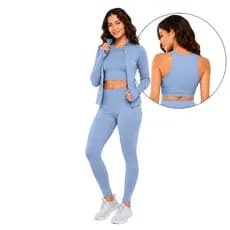 Conjunto Fit Trio Calça+Top Regata+Casaquinho Academia