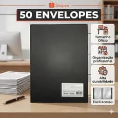 Pasta Catálogo Ofício Preta 50 Envelopes 245x333mm Documentos