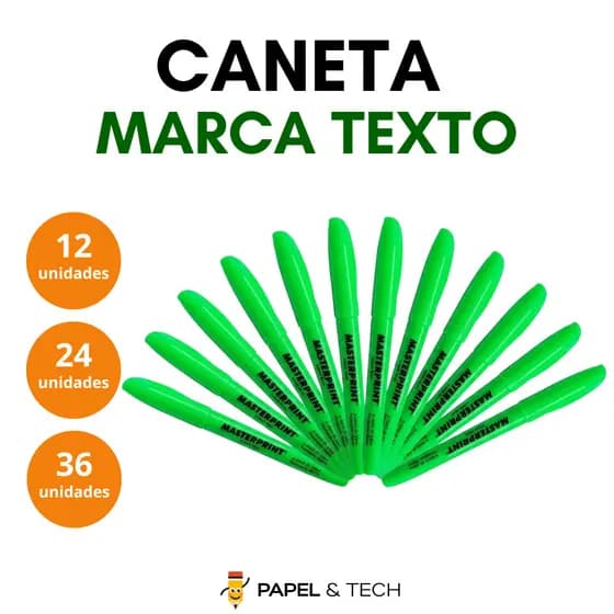 Caneta Marca Texto Verde Masterprint 12 Unidades Caixa Fluorescente Estudo Escritório