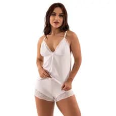 Pijama Short Dool Feminino Confortável Conjunto Poliéster Baby Doll Adulto Alcinha Luxo Moda Noite