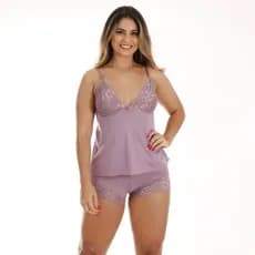 Pijama Baby Doll Feminino Short Dool Conjunto Luxo Poliéster Adulto Alcinha Confortável Moda Noite