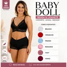 Pijama  Baby Doll Feminino Renda Liganete Sensual Curto Confortável Moda Íntima