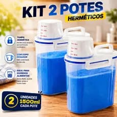 Pote Hermético 1.5L Com Copo Medidor Bico Dosador Sabão Pó Liquido Dispenser Organizador Cozinha Lavanderia Multiuso