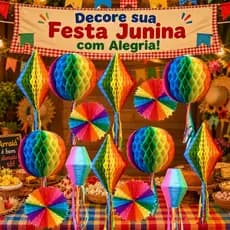 Balão Sanfonado Enfeite Festa Junina Papel Colorido 30cm Com Franja Losango Decoração Arraial