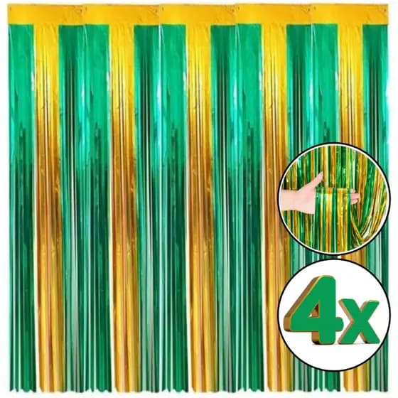 Cortinas Metalizadas Verde e Amarela Copa do Mundo Eleição Festa Unidades Holográfica 2x1m Decoração Completa