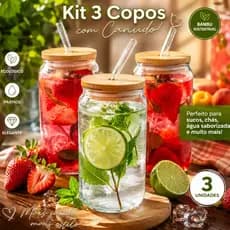 Copos De Vidro Tampa De Bambu Com Canudo 500ml Lata Drinks Bebidas Sucos Café
