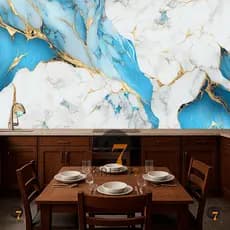 Papel de Parede Para Casa Adesivo Lavavel Mármore Branco Azul Dourado Sala Quarto Cozinha Lavabo 3D