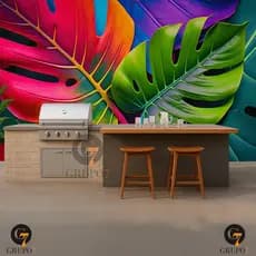 Papel de Parede Para Sala Adesivo Lavável Folhas Cores Vivas Cozinha Quarto Studio Escritorio 3D