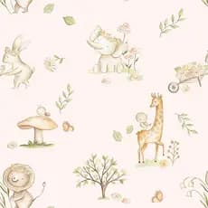 Papel de parede Para Quarto Infantil Aquarela Animais Flor Rosa Adesivo Lavável Para Sala 3D