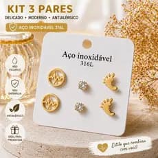 Kit Brincos Femininos Dourados Aço Inoxidável 316L – Delicado e Moderno