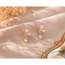 Brinco Borboleta Rosé Feminino Delicado com Cristais Elegante 2cm