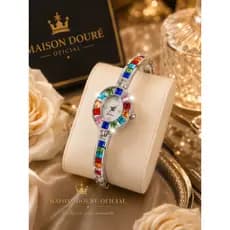 Relógio Feminino Prata Rainbow com Cristais Luxo Delicado Minimalista