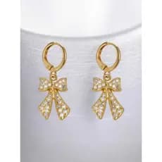 Brinco Laço Dourado com Strass – Elegante e Delicado