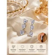 Brinco Feminino Corações Zircônia Pendente Luxo Elegante Brilho