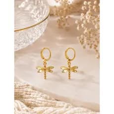 Brinco Feminino Argolinha Libélula Dourado Delicado Elegante Moda Feminina Luxo