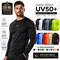 Camisa Térmica Proteção Uv 50+ Segunda Pele Camiseta  Malha Fria Unissex Academia Manga Longa Lisa