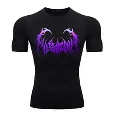 Camiseta Compressão Manga Curta Cyber Tribal Degradê Estilo Futurista Moda Alternativa Rash Guard