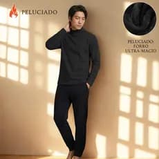 Camisa Manga Longa Gola Alta Peluciada Tecido Flanelado Ideal Para Dias Frios Inverno
