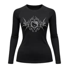 Camiseta Compressão Uv Manga Longa Cyber Tribal Black Heart Hello Kitty Rash Guard