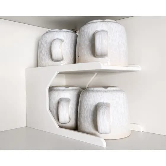 Prateleira Organizadora de Xícaras 20x12x12cm Branca Suporte Duplo para Armário Cozinha Compacto