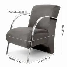 Poltrona Braço Alumínio Decorativa Sala Estar Escritório Luxo Base Resistente Poltrona Clínica Preta