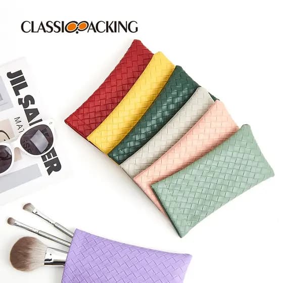 Bolsa para óculos de moda, cor lisa, em couro PVC trançado.