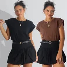 Kit 2 Blusa Feminina Muscle Tee T-Shirt Algodão Básica Camiseta Lisa