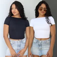 Kit 2 Cropped Feminino Costa Nua Baby tee Liso Casual Suplex