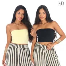 Kit 2 Cropped Feminino Top Faixa Liso Suplex Básico Forro Duplo