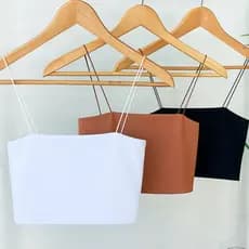 Kit 3 Cropped Feminino Top Faixa Alças Elásticos Finas Forro Duplo Suplex