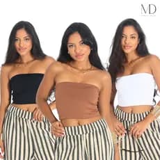 Kit 3 Cropped Feminino Top Faixa Forro Duplo Suplex Liso Básico