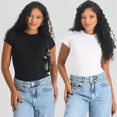 Kit 2 Body Feminino Gola Careca Manga Curta Suplex Confortável Moda Verão e Tendência Casual