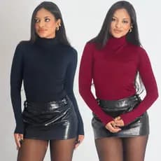 Kit 2 Blusa Feminina Gola Alta Segunda pele suplex Cacharrel Manga Longa Básica Moderna Elegante Casual Inverno