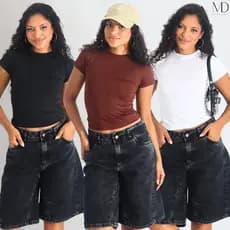 Kit 3 Blusa Baby Tee Feminina Slim Fit Alta Compressão Moda Casual Versátil Ajuste Perfeito Para Várias Ocasiões