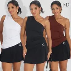 Kit 3 Blusa Feminina Elegante Mula Manca Assimétrica Casual Ombro Ùnico Com Franzido