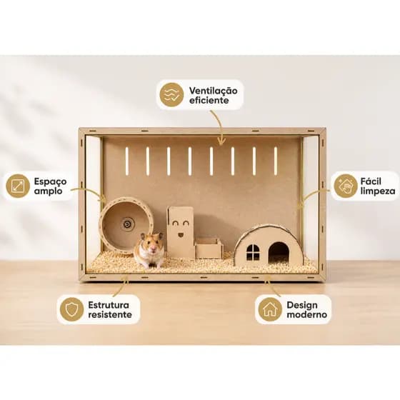 Terrario Gaiola Hamster Porquinho da India MDF 60x40x40 com Acessorios