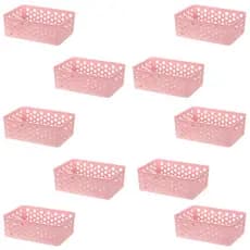 Kit Cesto Organizador Premium 19x13x6,5cm 3 ou 6 ou 10 Unidades Branco e Rosa