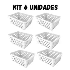 Cesto Médio Branco Kit 6 Unidades Para Organização de Gavetas Médio 20x15x6Cm