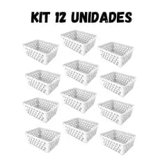 Cestos Multiuso Organizador Branco Tamanho Médio Kit C/12  20X15,5X6,5 CM