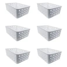 Kit Cesto Multisuo Empilhável Organizador Branco 19x13Cm e Cabide Infantil Pequeno ou Medio Top