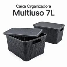 Kit Caixa Organizadora Rattan com Tampa 7 Litros Preto Praticidade para Sua Organização