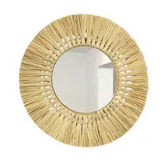Espelho Orgânico Redondo Palha Natural Parede Decoração Boho