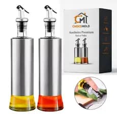 Jogo 2 Azeiteiros 300ml Galheteiros Vinagreiros De Vidro Para Óleo Vinagre Azeite Casa Cozinha Dosador