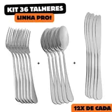 Kit Jogo de 36 Talheres Aço Inox Faqueiro Garfos Facas e Colheres